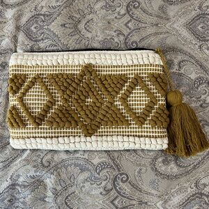Ink + Alloy handmade clutch bag in like new condition, clean interior, tan, gold